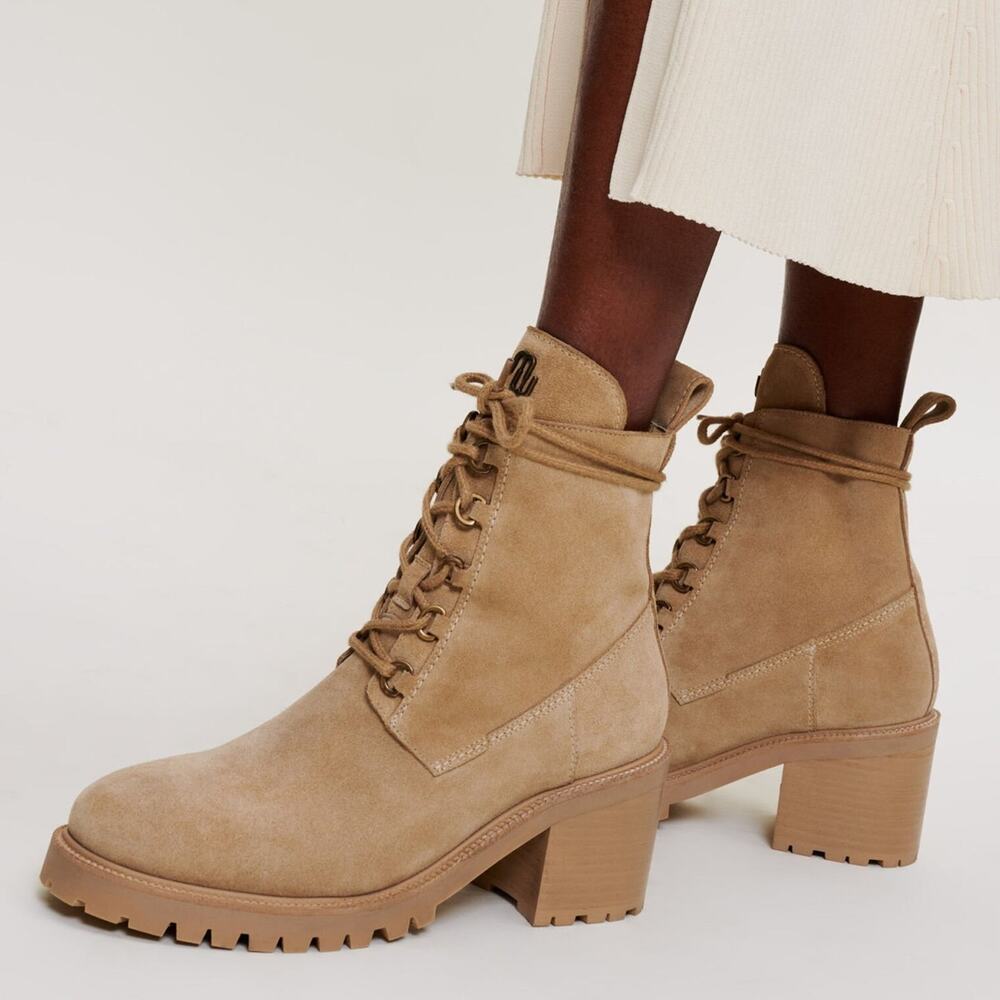 Maje Suede-Effect Leather Lace-Up Ankle Boots EU 38 US 7.5